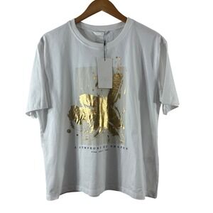 Zara Womens White Gold Foil Graphic T-Shirt Symphony of Shapes Berlin 5644/184 M